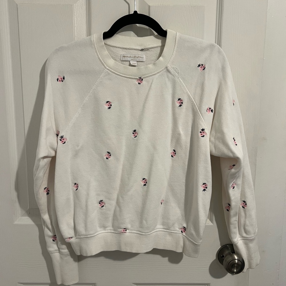 Spiritual Gangster White Sweatshirt with Floral Embroidery